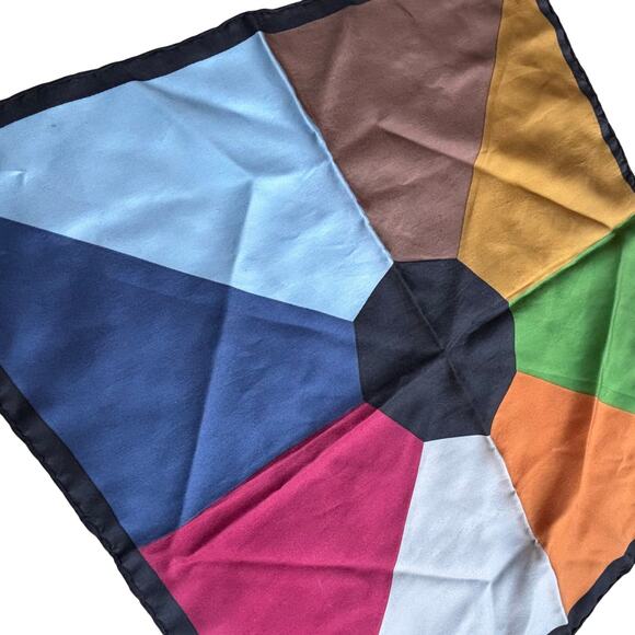 Colorful Italian silk scarf bag tie neckerchief color block 18" square by Ashear - Picture 6 of 6